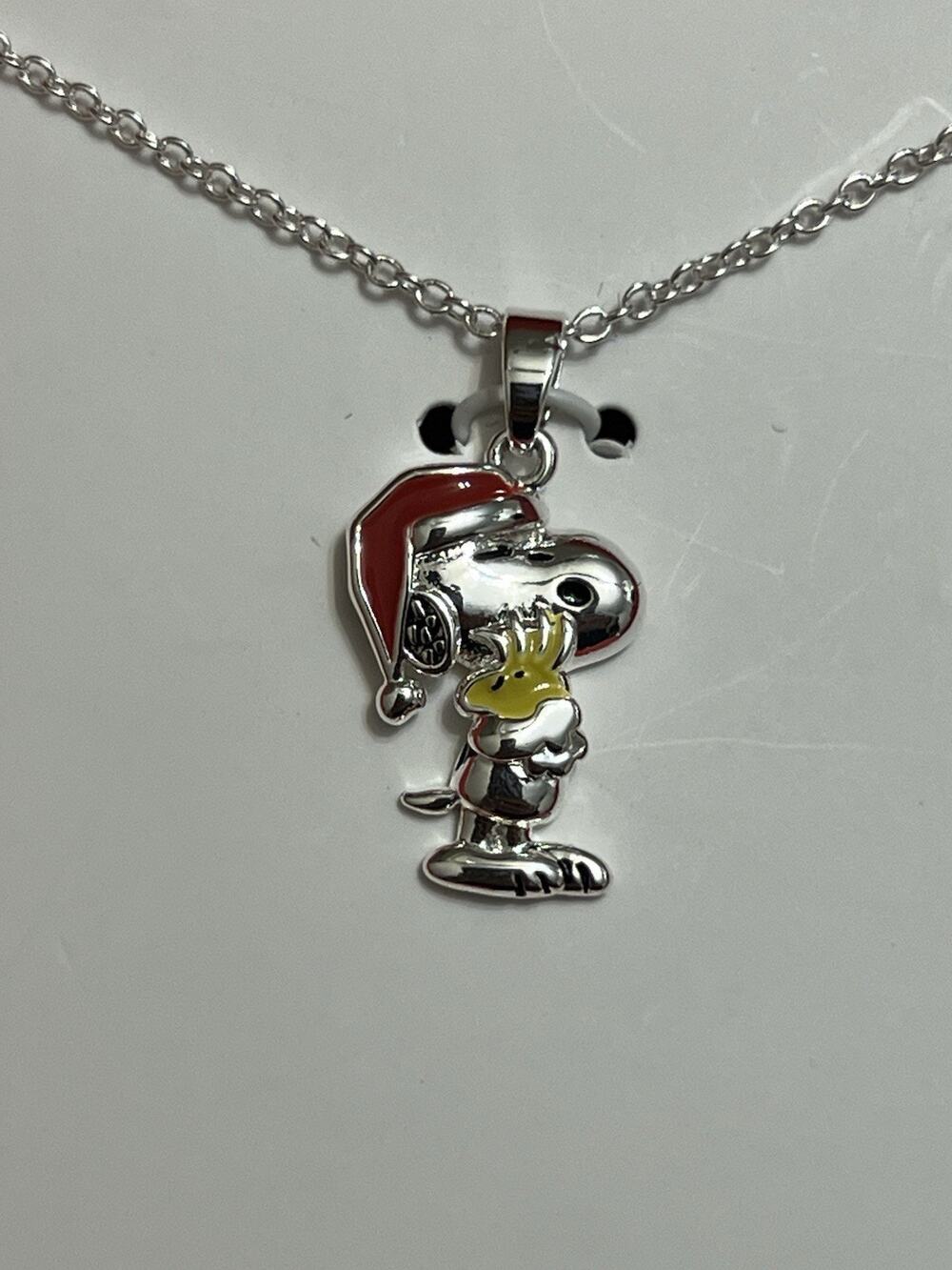 Peanuts Snoopy & Woodstock Santa Necklace Christmas Holiday Pendant